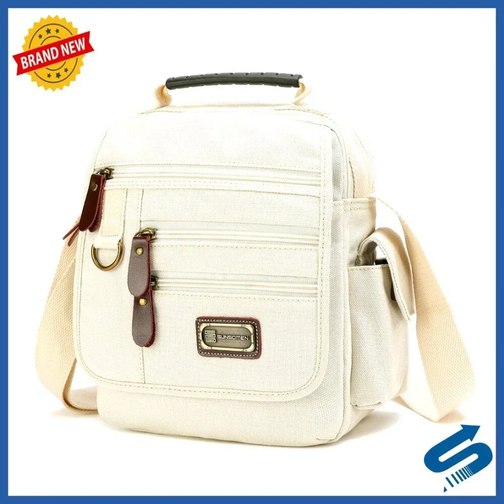 Canvas Messenger Bag Crossbody Work Bag Vintage Multi-Function Adjustable Strap